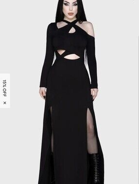 Killstar Black Long Sleeve Draped Maxi Dress
